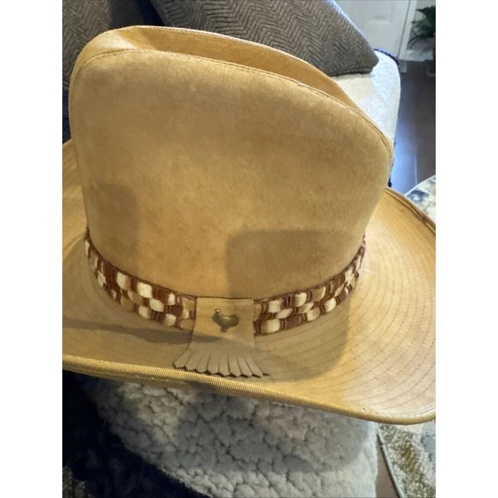 HENSCHEL Westerns Vintage Beige Suede Leather Wide Brim Cowboy Hat Sz 7 1/4
